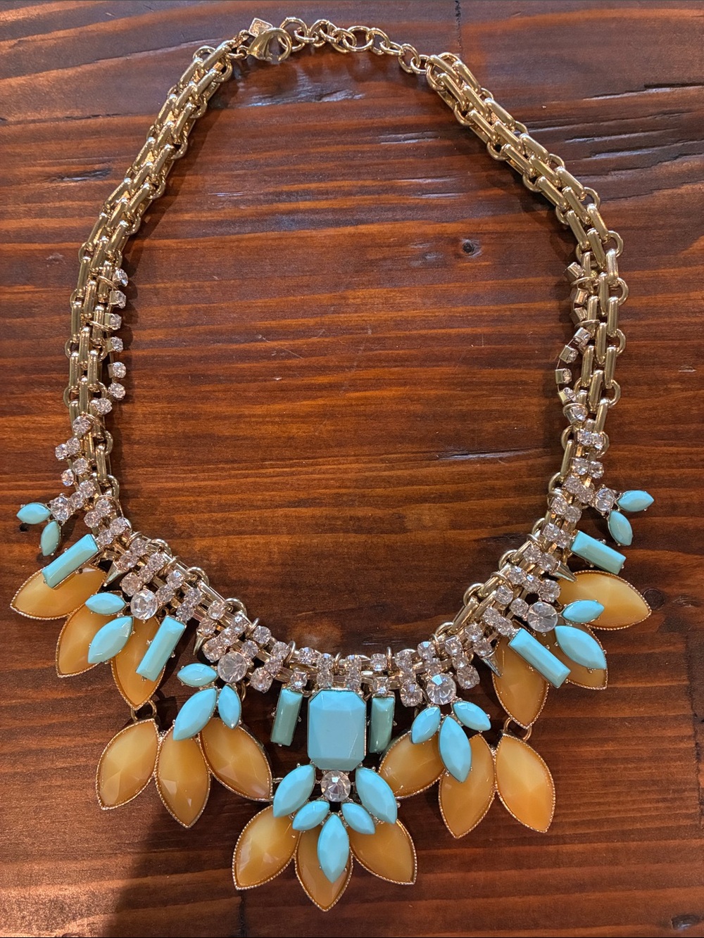 Gold Statement Necklace with Yellow and Blue Accents